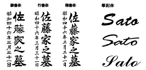 字彫の書体も様々なニーズにお応えしております